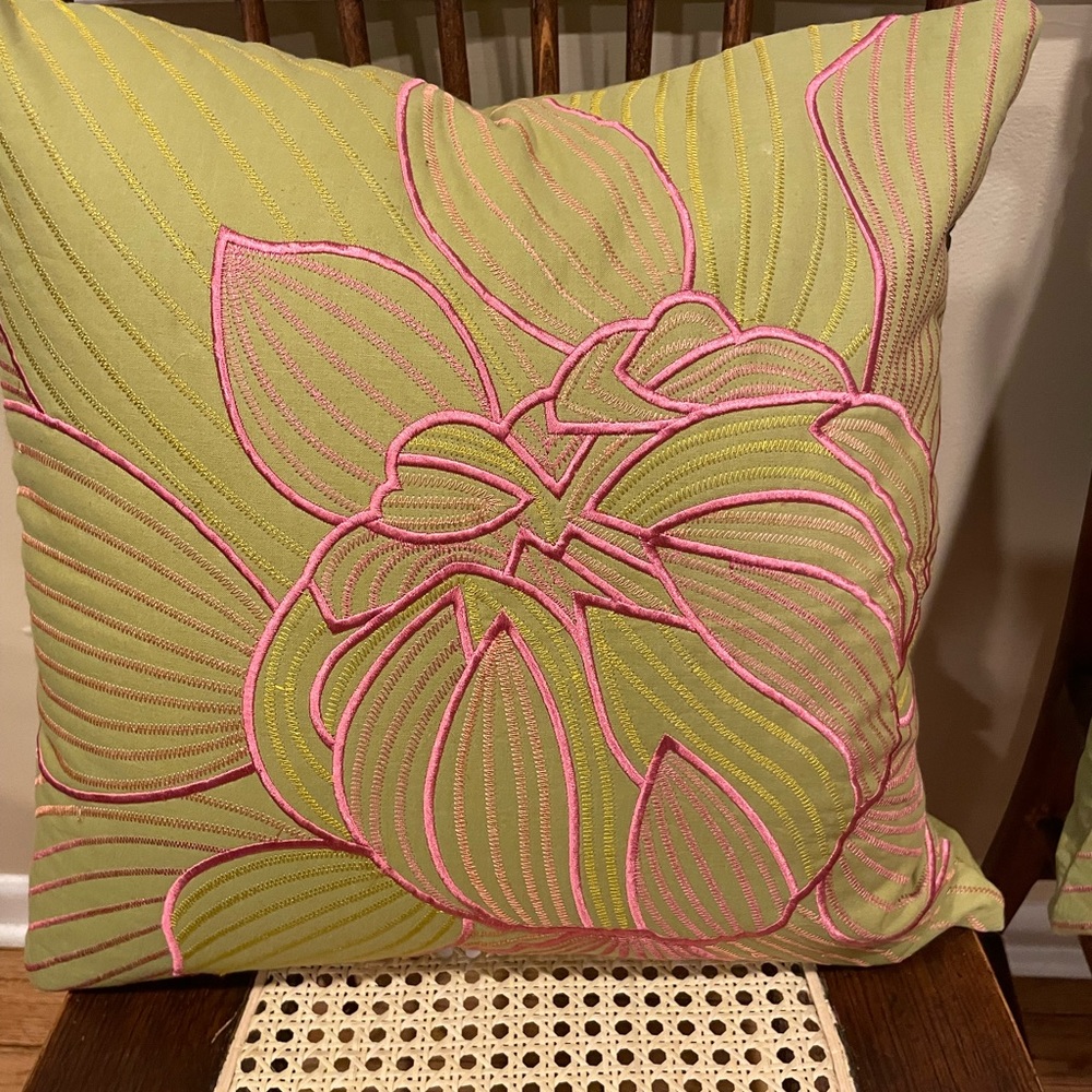 2 Avacado /Pink Floral Boho Chic 18x18 Pillows